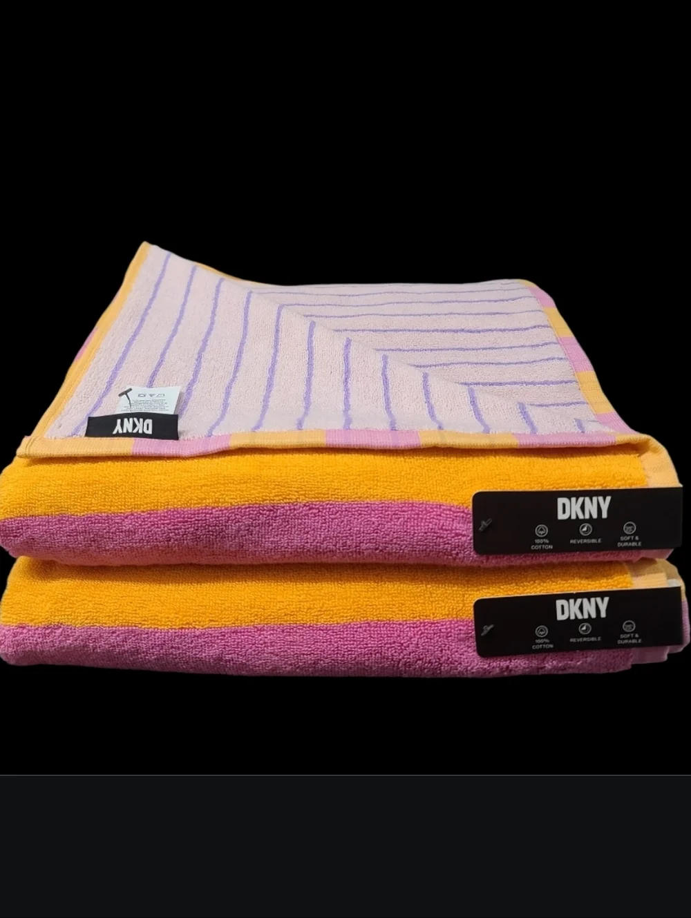 8pc DKNY Summer Pink Orange Cabana Stripe Striped Bath Hand Washcloth Towel Set